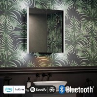 Sensio Luka Double Door Chrome Bathroom Mirror Cabinet with Lights, Built in Alexa and Bluetooth 660 x 700mm