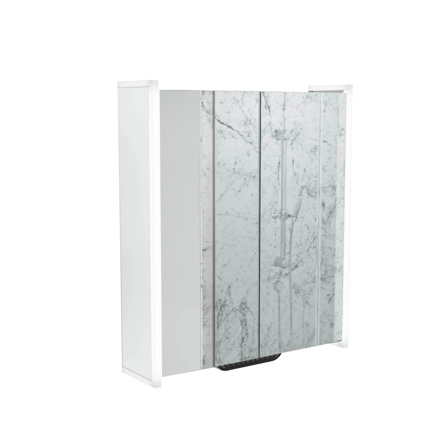 Sensio Luka Double Door Chrome Bathroom Mirror Cabinet with Lights, Built in Alexa and Bluetooth 660 x 700mm