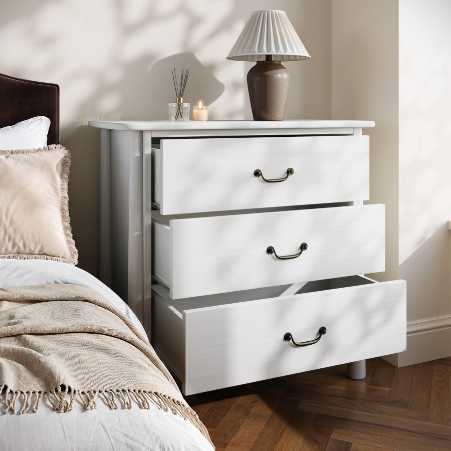 White 3 Drawer Chest of Drawers - Loretta