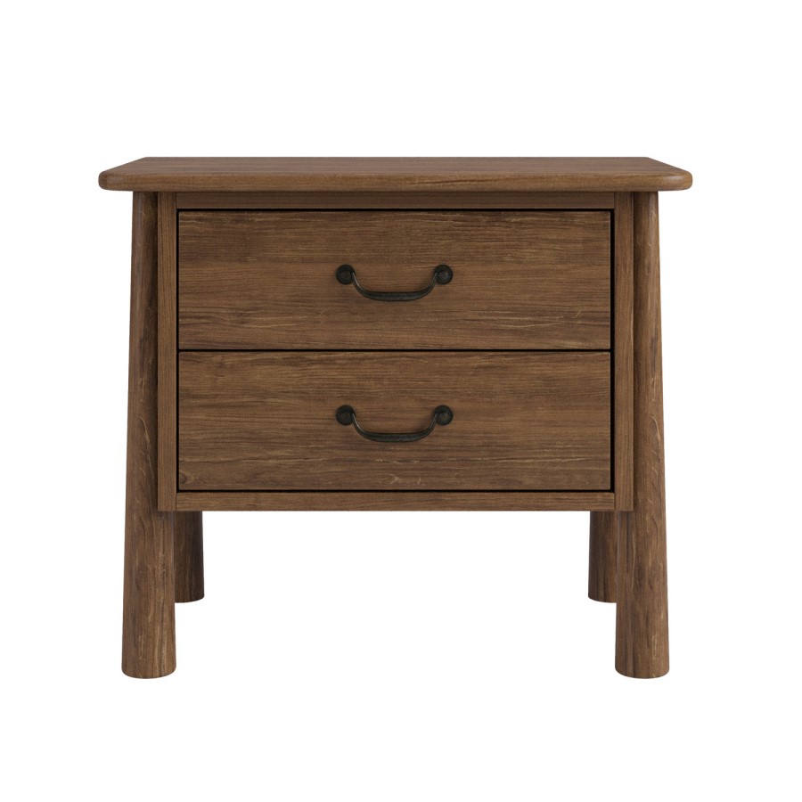 Wide Walnut 2 Drawer Bedside Table - Loretta