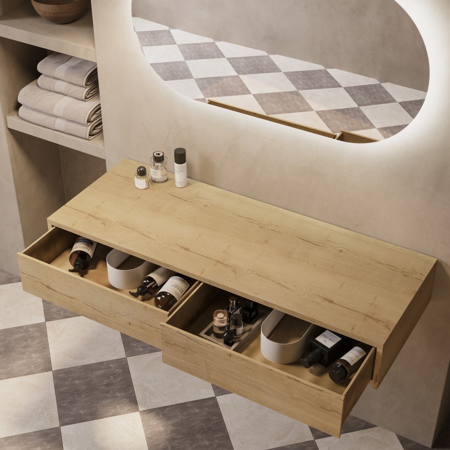 1200mm Oak Wood Effect Wall Hung Double Countertop Vanity Unit - Lugo