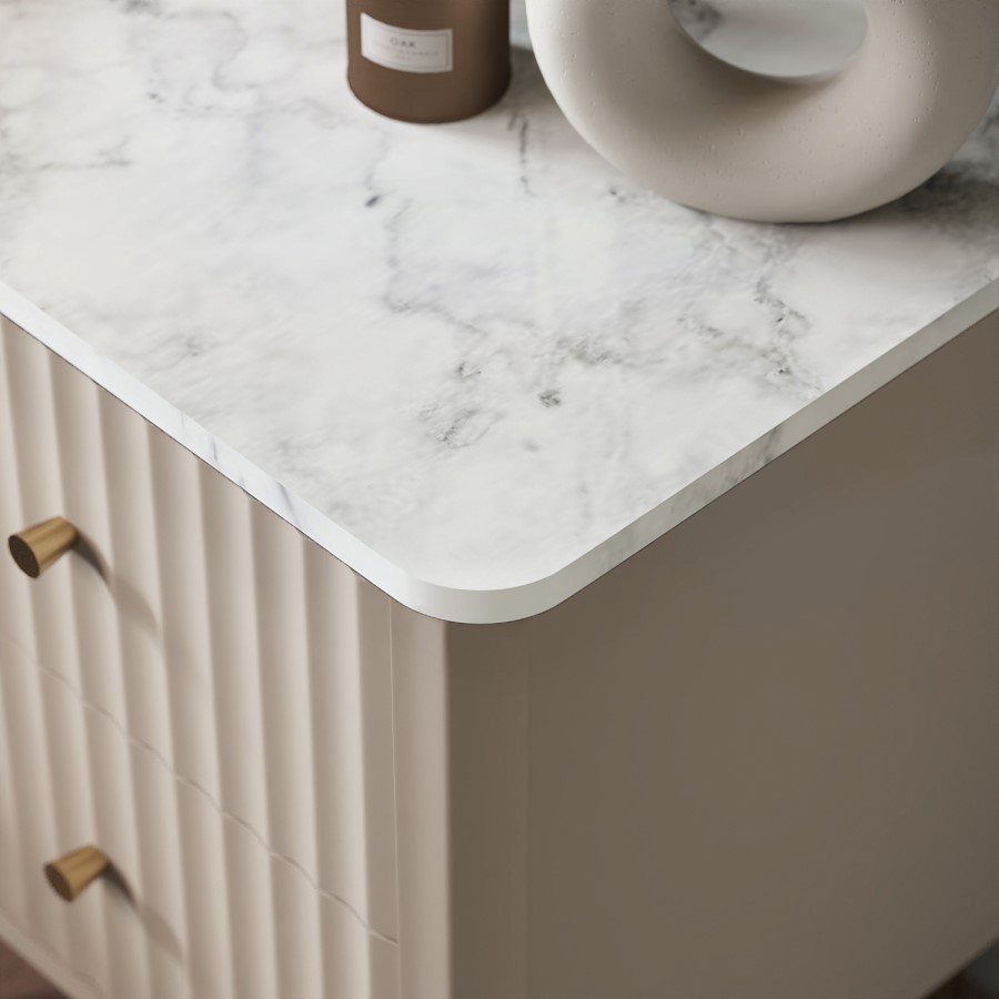 Taupe 2-Drawer Marble Top Fluted Bedside Table - Lucia