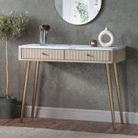 Taupe Marble Effect Top Fluted Dressing Table with Drawers - Lucia