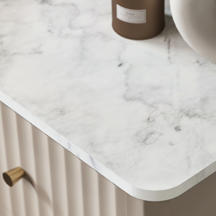 Taupe Marble Effect Top Fluted Dressing Table with Drawers - Lucia