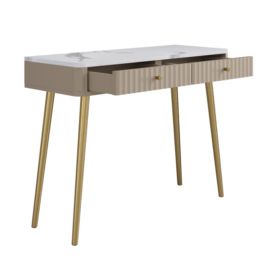 Taupe Marble Effect Top Fluted Dressing Table with Drawers - Lucia