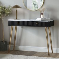 Black Marble Effect Top Fluted Dressing Table with Drawers - Lucia