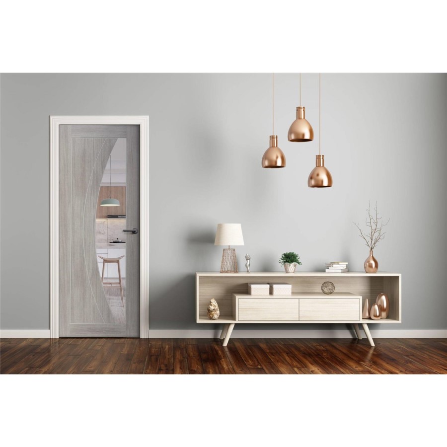 Internal Grey Laminate Glazed Door with Clear Glass - Pre-Finished - 2040 x 726 x 40mm - Salerno - XL Joinery