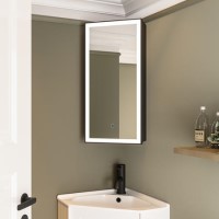 Single Door Corner Black Bathroom Mirror Cabinet with Lights 300 x 600mm - Lykos