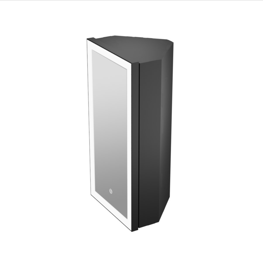Single Door Corner Black Bathroom Mirror Cabinet with Lights 300 x 600mm - Lykos