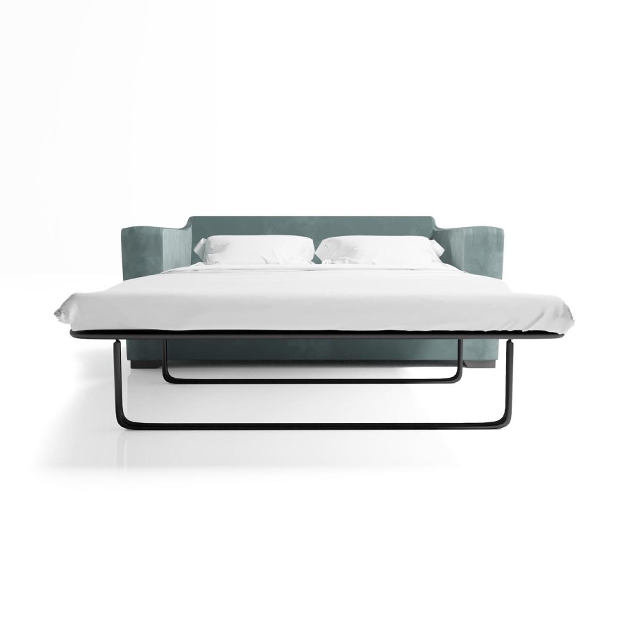 2 Seater Pull-Out Sofa Bed in Teal Green Velvet - Layton
