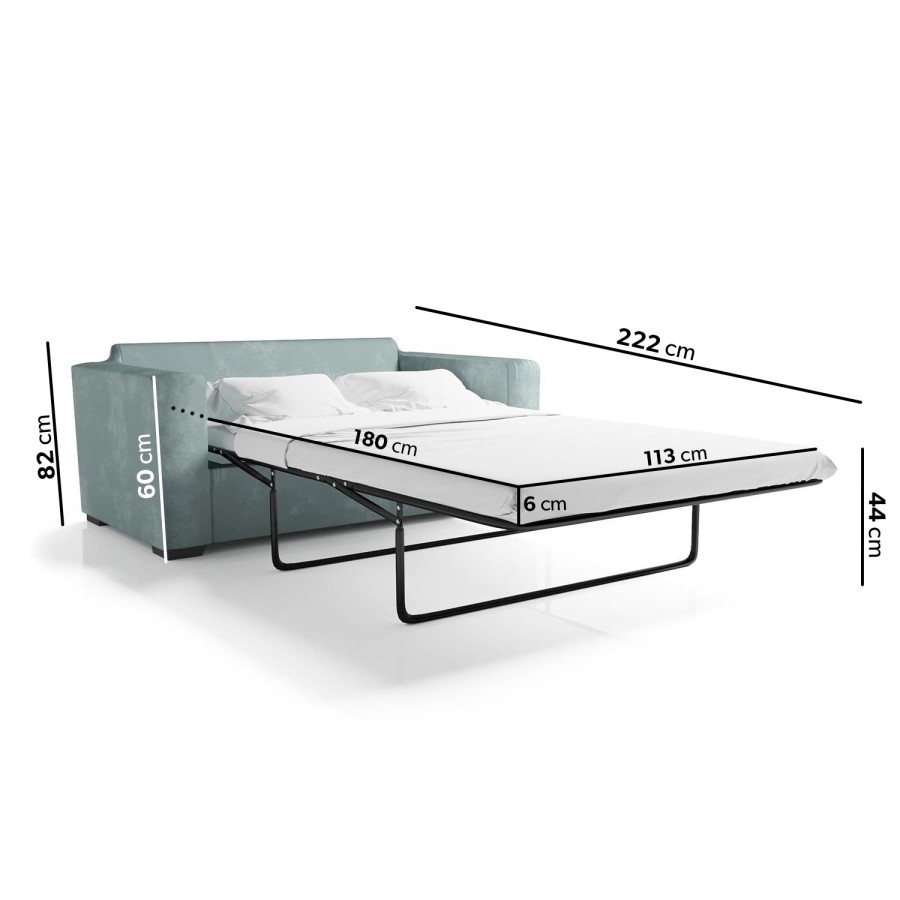 2 Seater Pull-Out Sofa Bed in Teal Green Velvet - Layton