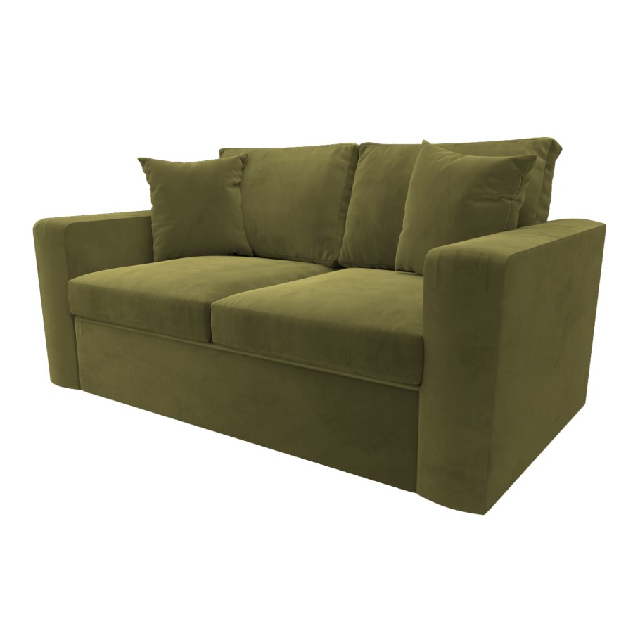 2 Seater Pull-Out Sofa Bed in Olive Green Velvet - Layton