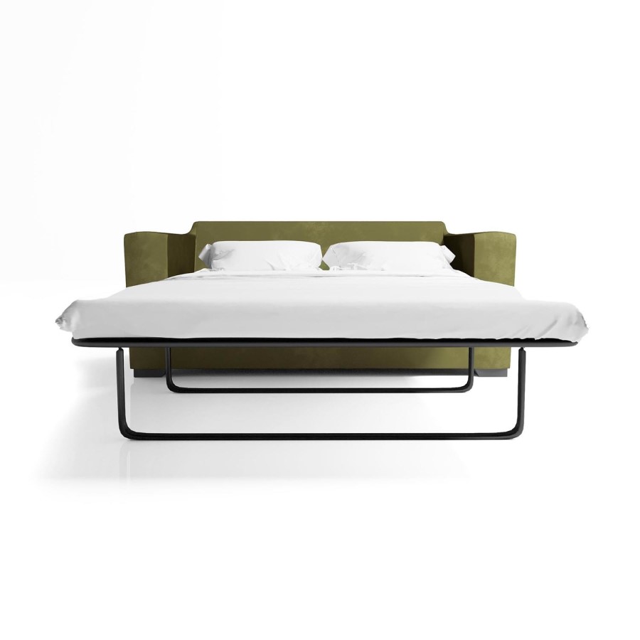 2 Seater Pull-Out Sofa Bed in Olive Green Velvet - Layton