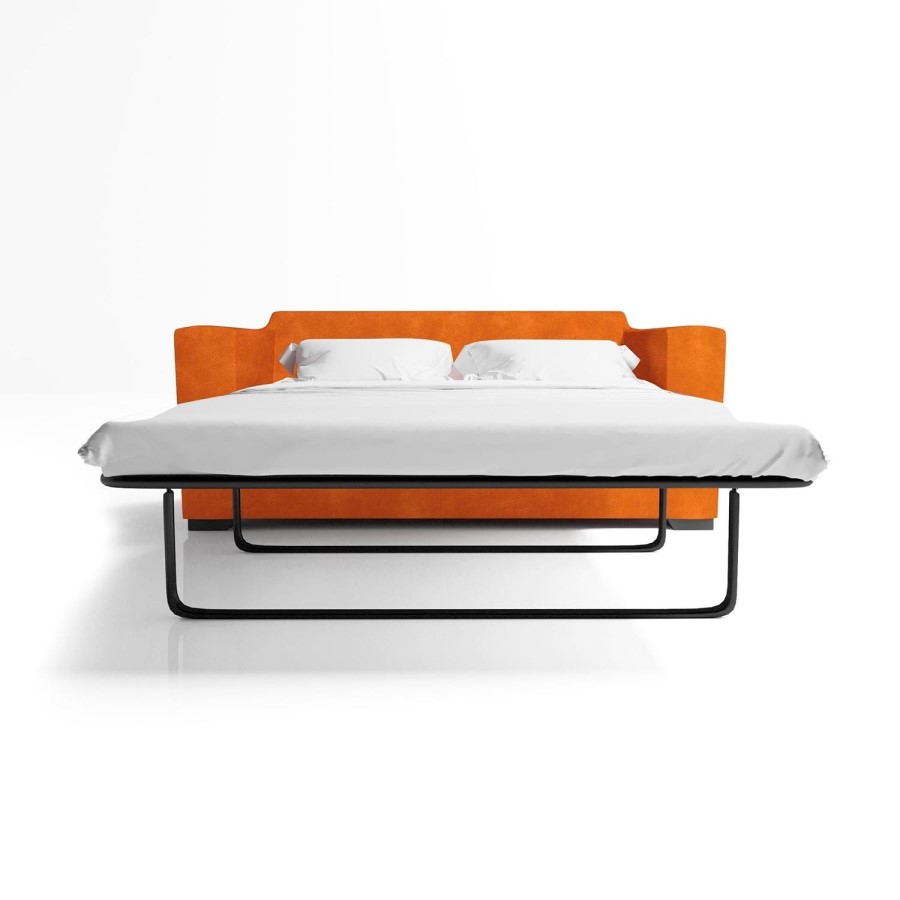 2 Seater Pull-Out Sofa Bed in Orange Velvet - Layton