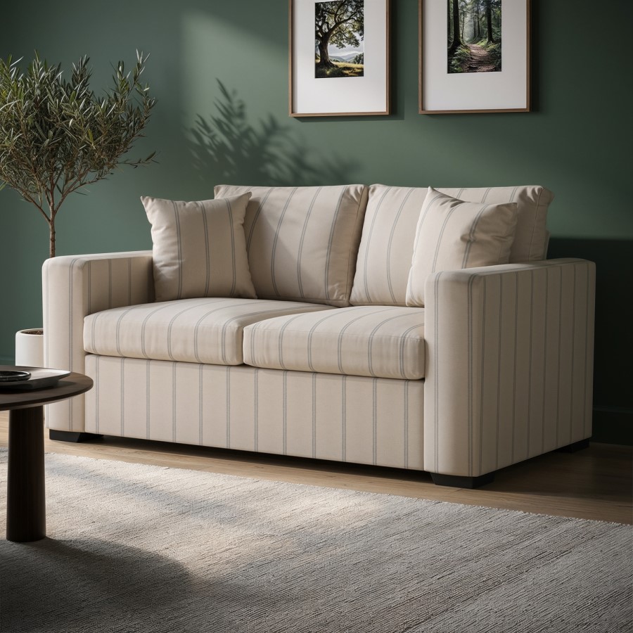 2 Seater Pull-Out Sofa Bed in Blue Stripe Chenille - Layton 