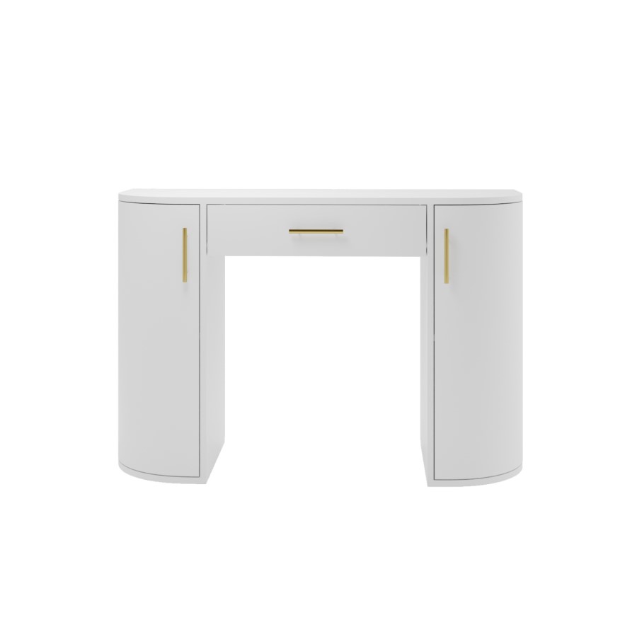 White and Gold Large Dressing Table with Storage Drawer and Shelves - Lily