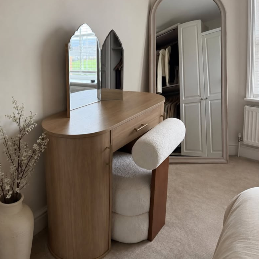 Light Wood Large Dressing Table with Storage Drawer and Shelves - Lily