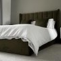 Khaki Velvet Double Ottoman Bed with Winged Headboard - Maddox