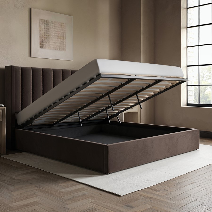 Chocolate Brown Super King Velvet Ottoman Bed - Maddox
