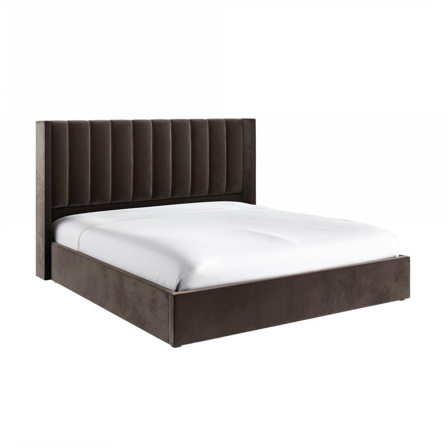 Chocolate Brown Super King Velvet Ottoman Bed - Maddox