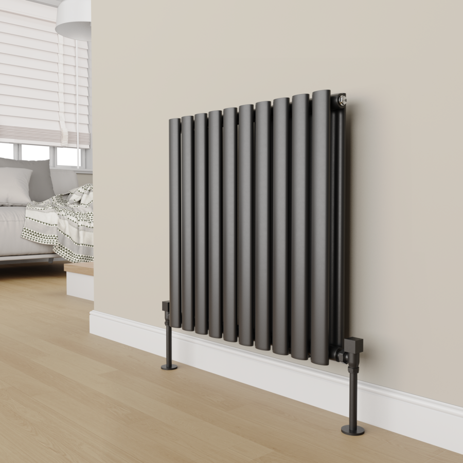 Elego Matte Black Modern Manual Angled Radiator Valves (pair)
