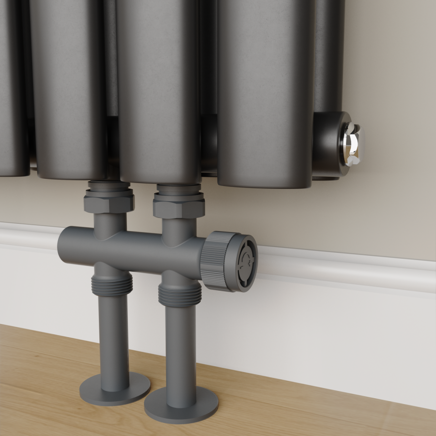 Elego Anthracite Gray Modern Manual H Block Radiator Valves 