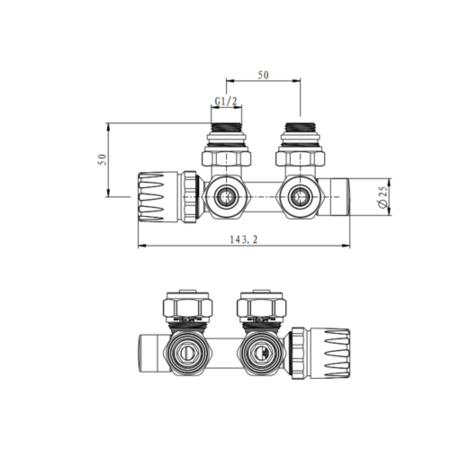 Elego Matte Black Modern Manual H Block Angled Radiator Valves (pair)
