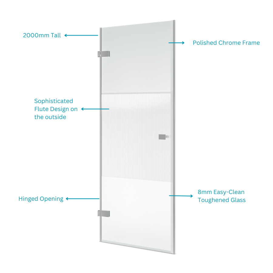 900mm Ribbed / Fluted Glass Left Hand Hinged Door Shower Enclosure 8mm Glass - Matira