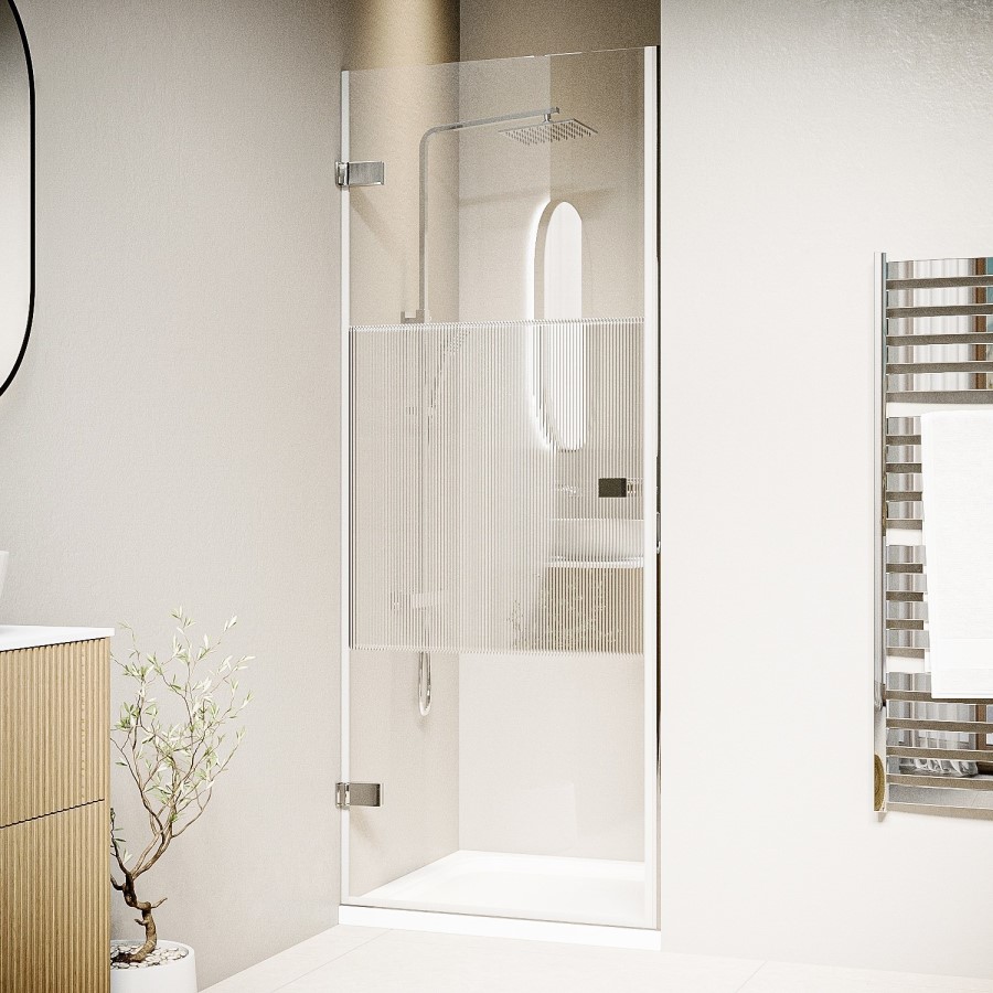 900mm Ribbed / Fluted Glass Left Hand Hinged Door Shower Enclosure 8mm Glass - Matira