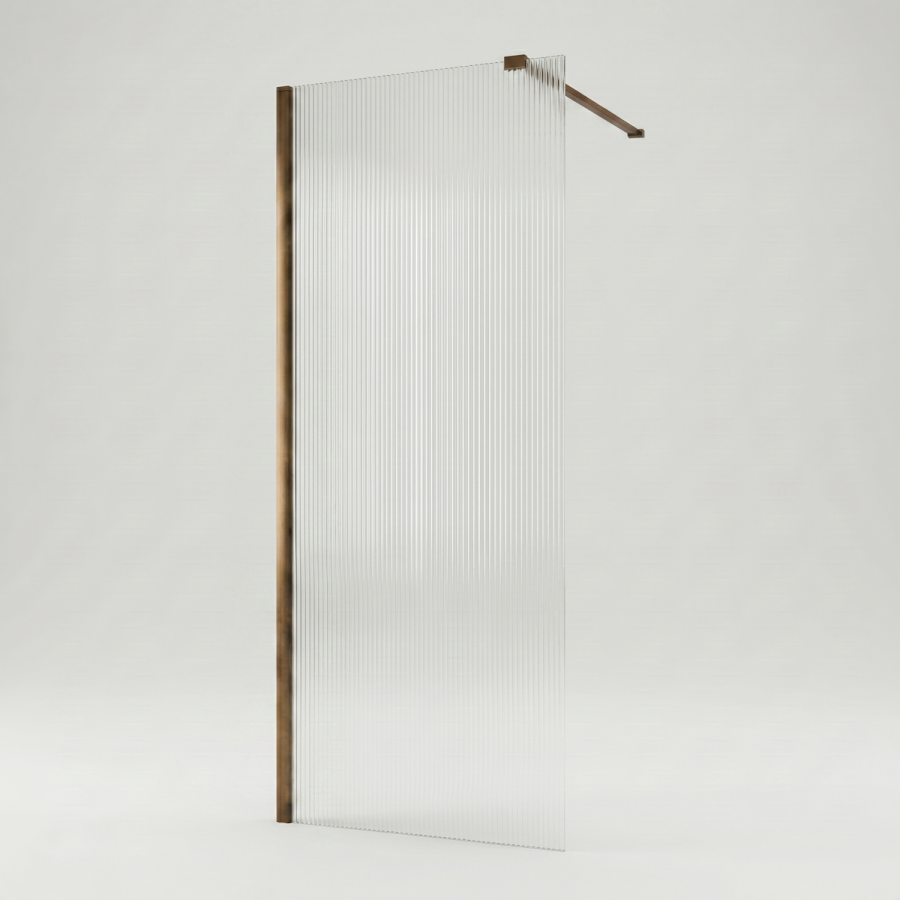 900mm Brushed Bronze Ribbed / Fluted Glass Shower Screen for Wet Room & Walk In Shower - Matira
