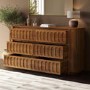 Wide Dark Wood Curved 6 Drawer Chest of Drawers - Fully Assembled - Meena