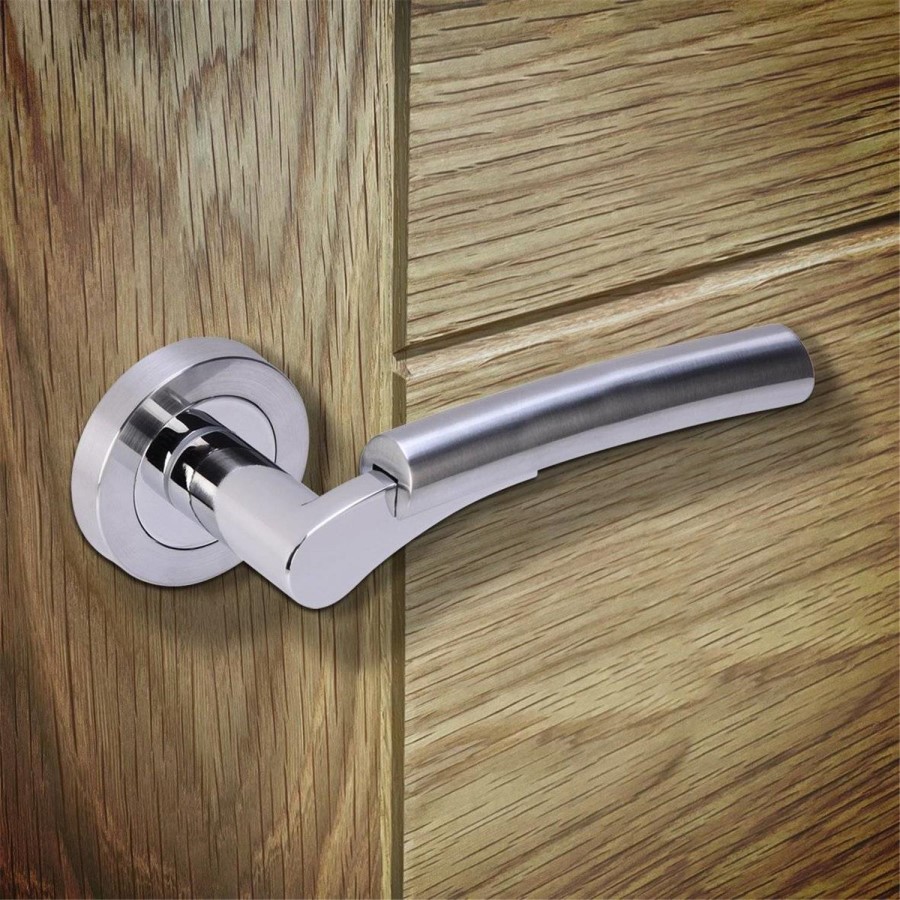 Internal Silver Polished/Satin Chrome Lever Door Handle with Latch and Hinges Pack - 75mm Latch - Meuse - XL Joinery