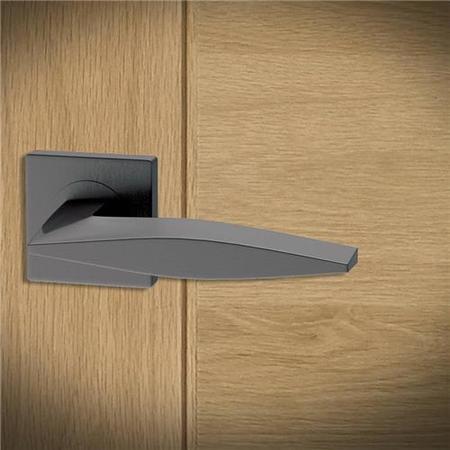 Internal Satin Black Bathroom Lever Door Handle with Lock, Latch and Hinges Pack - 65mm Latch - Mezen - XL Joinery