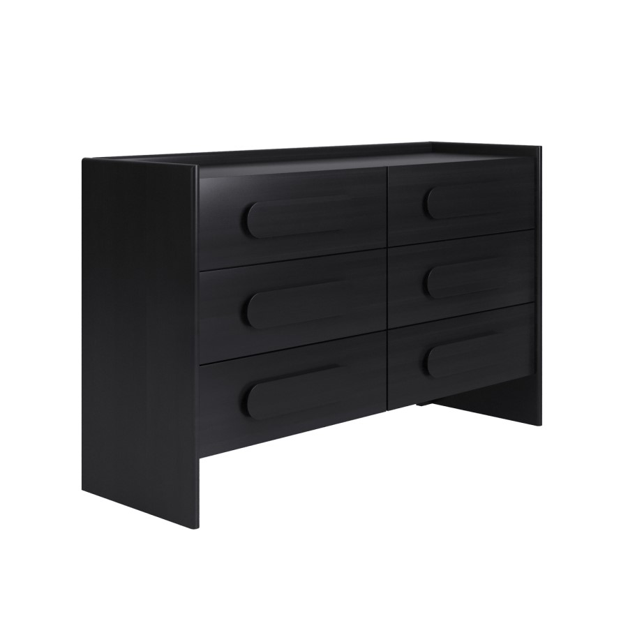 Wide Black 6 Drawer Chest of Drawers - Margot