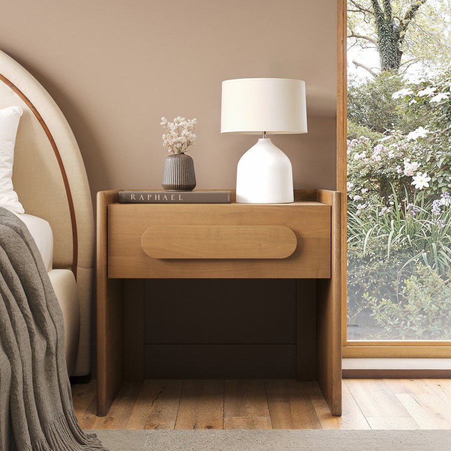Wide Wooden 1 Drawer Bedside Table - Margot