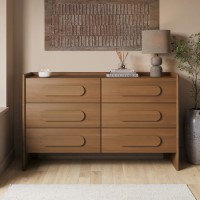 Wide Dark Wood 6 Drawer Chest of Drawers - Margot