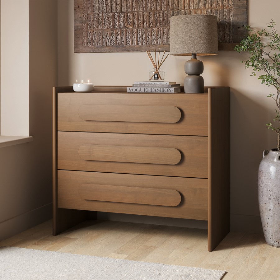 Wide Wooden 3 Drawer Chest of Drawers - Margot