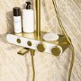 Brushed Brass Round Thermostatic 3 Outlet Mixer Shower Set with Bath Filler Spout Push Buttons and Shelf- Mika