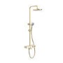 Brushed Brass Round Thermostatic 3 Outlet Mixer Shower Set with Bath Filler Spout Push Buttons and Shelf- Mika