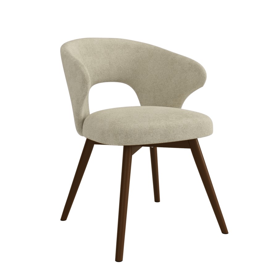 Set of 2 Beige Upholstered Swivel Dining Chairs with Walnut Legs - Mila