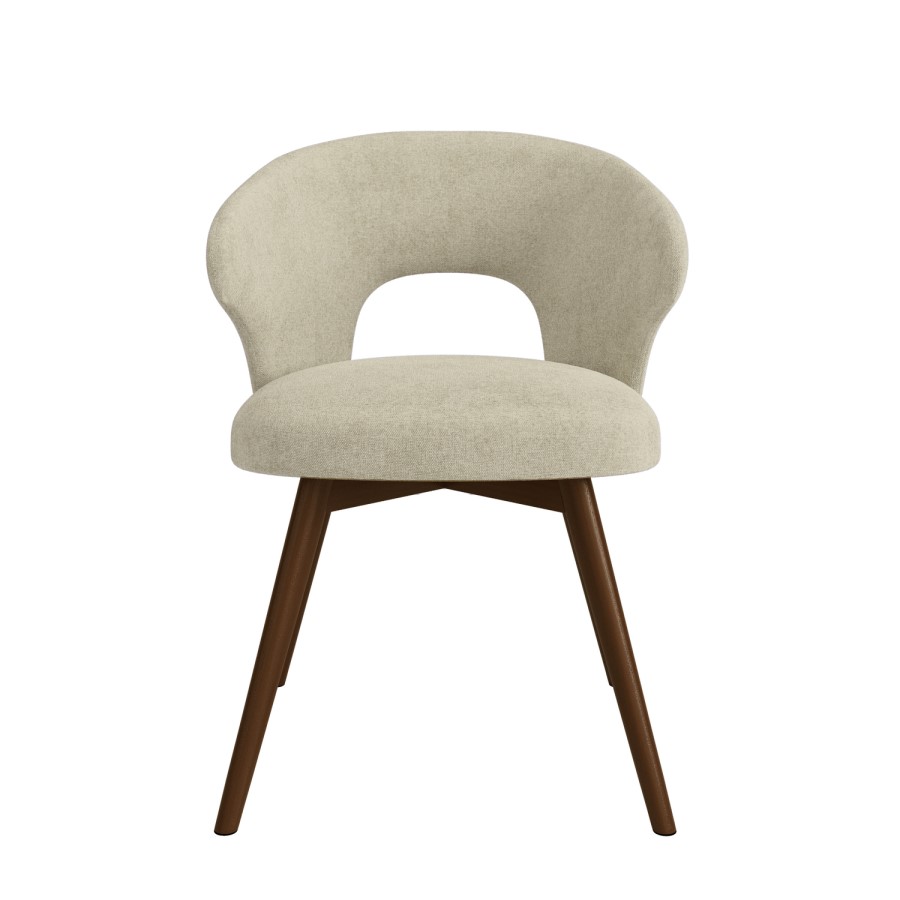 Set of 2 Beige Upholstered Swivel Dining Chairs with Walnut Legs - Mila