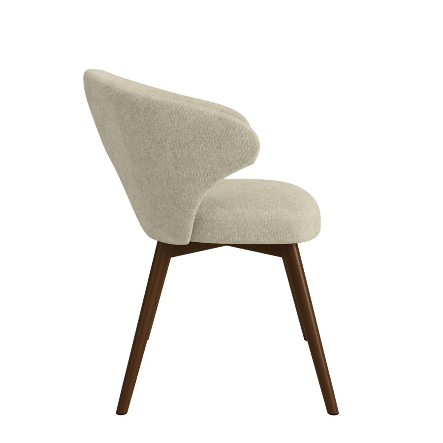 Set of 2 Beige Upholstered Swivel Dining Chairs with Walnut Legs - Mila