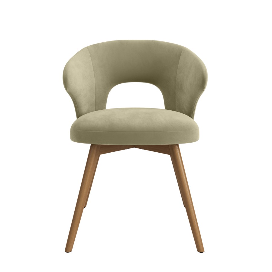 Set of 2 Sage Green Velvet Swivel Dining Chairs with Oak Legs - Mila
