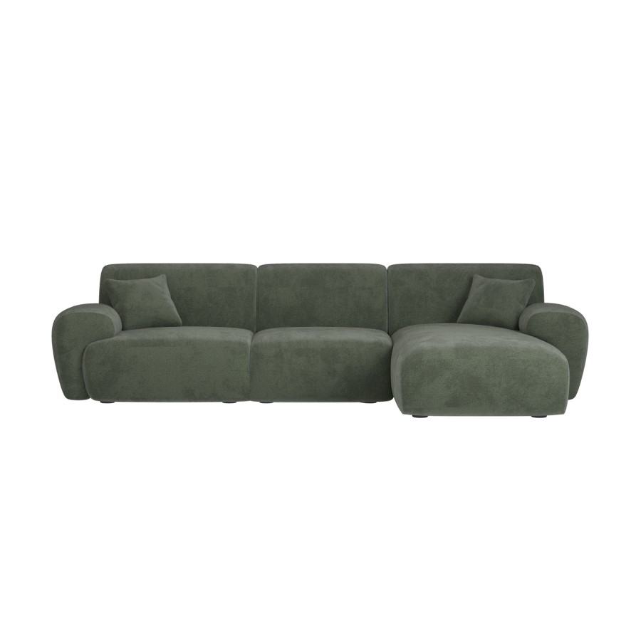 4 Seater L-Shape Chaise Corner Sofa in Green Chenille - Mahalia