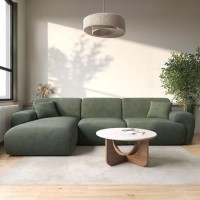 4 Seater L-Shape Chaise Corner Sofa in Green Chenille - Mahalia