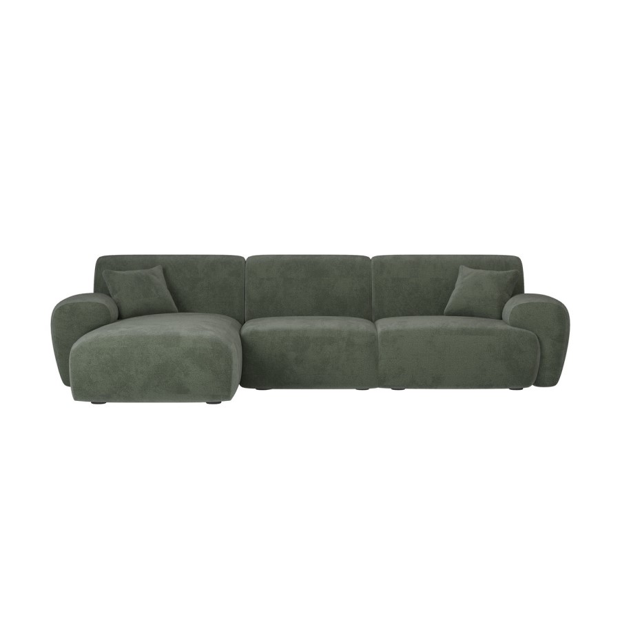 4 Seater L-Shape Chaise Corner Sofa in Green Chenille - Mahalia
