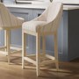 Beige and Blue Striped Upholstered Kitchen Stool with Solid Wood Legs - Madeline