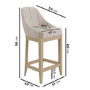 Set of 2 Beige and Blue Striped Upholstered Kitchen Stools with Solid Wood Legs - Madeline