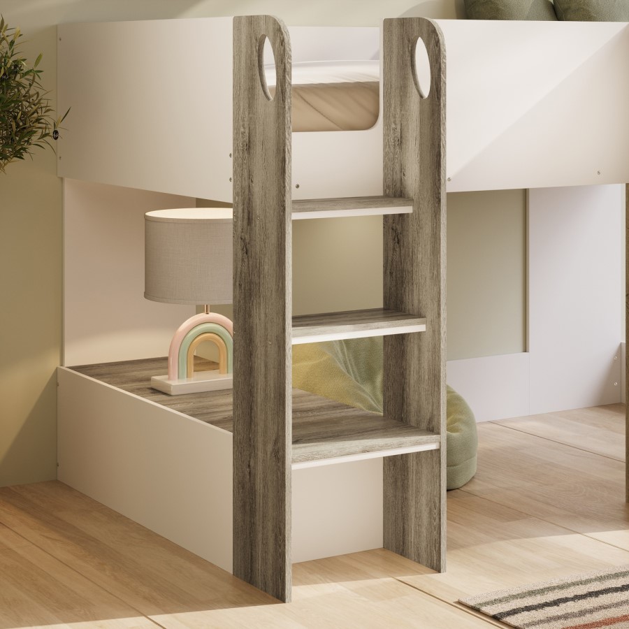 White and Oak Mid Sleeper Cabin bed with Storage - Marcel
