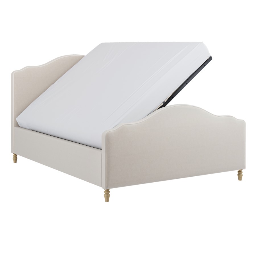 Beige Upholstered King Size Side-Lift Ottoman Storage Bed with Legs - Marie